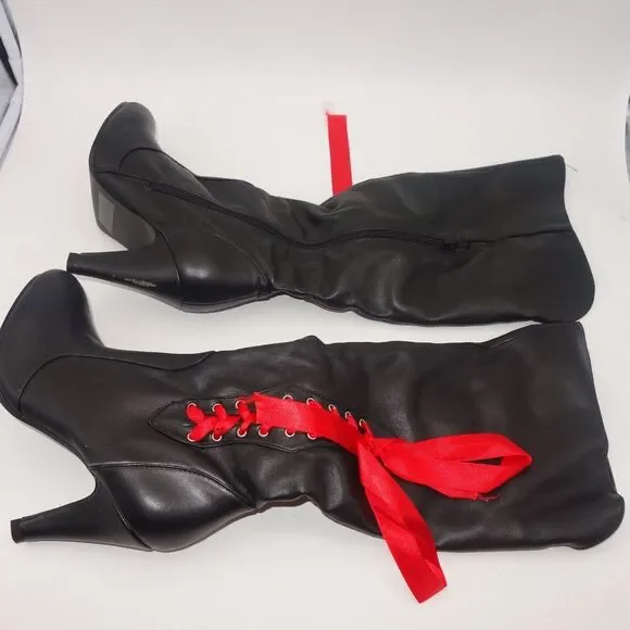 NEW Black/Red Ribbon Boots Halloween Adult Costume Accessory Adult 5/6 - Picture 6 of 7